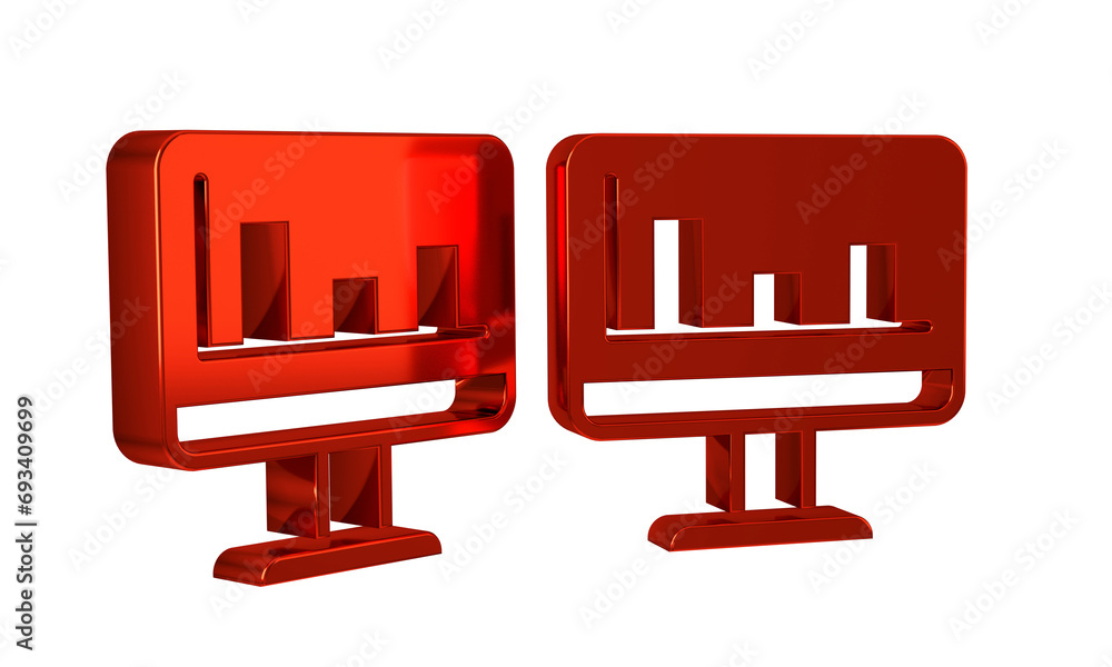 Aufkleber red computer monitor with graph chart icon isolated on transparent background. report text file. acc