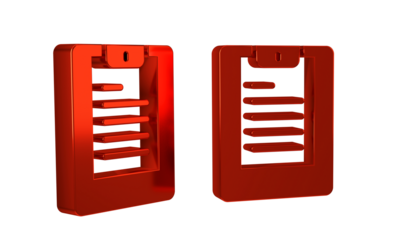 Red Server, Data report icon isolated on transparent background.