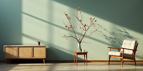 a tree with red flowers in a vase on a table - Powered by Adobe