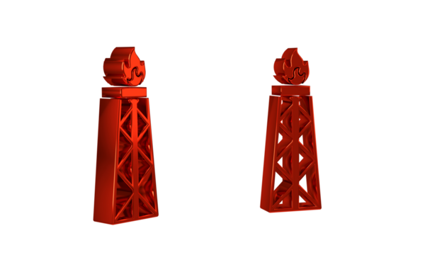 Red Oil rig with fire icon isolated on transparent background. Gas tower. Industrial object.