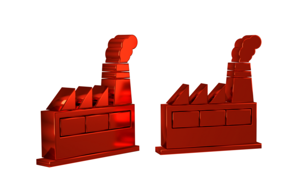 Red Oil and gas industrial factory building icon isolated on transparent background.