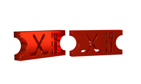 Red Hockey sports ticket icon isolated on transparent background.
