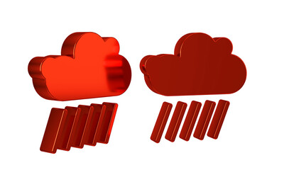 Red Cloud with rain icon isolated on transparent background. Rain cloud precipitation with rain...