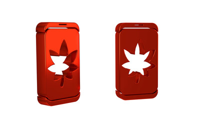 Red Leaf on mobile phone screen icon isolated on transparent background.