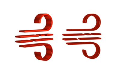 Red Wind icon isolated on transparent background. Windy weather.