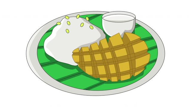 Animation forms an icon for sticky rice, mango, a typical Thai food