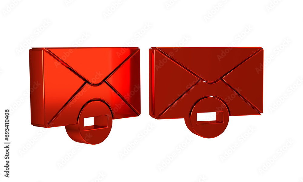 Poster red delete envelope icon isolated on transparent background. delete or error letter. cross on messag