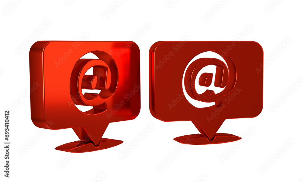 Poster red mail and e-mail on speech bubble icon isolated on transparent background. envelope symbol e-mail