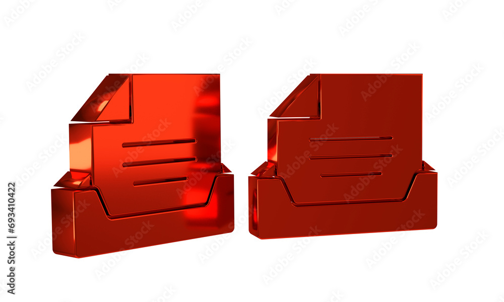 Poster red drawer with document icon isolated on transparent background. archive papers drawer. file cabine
