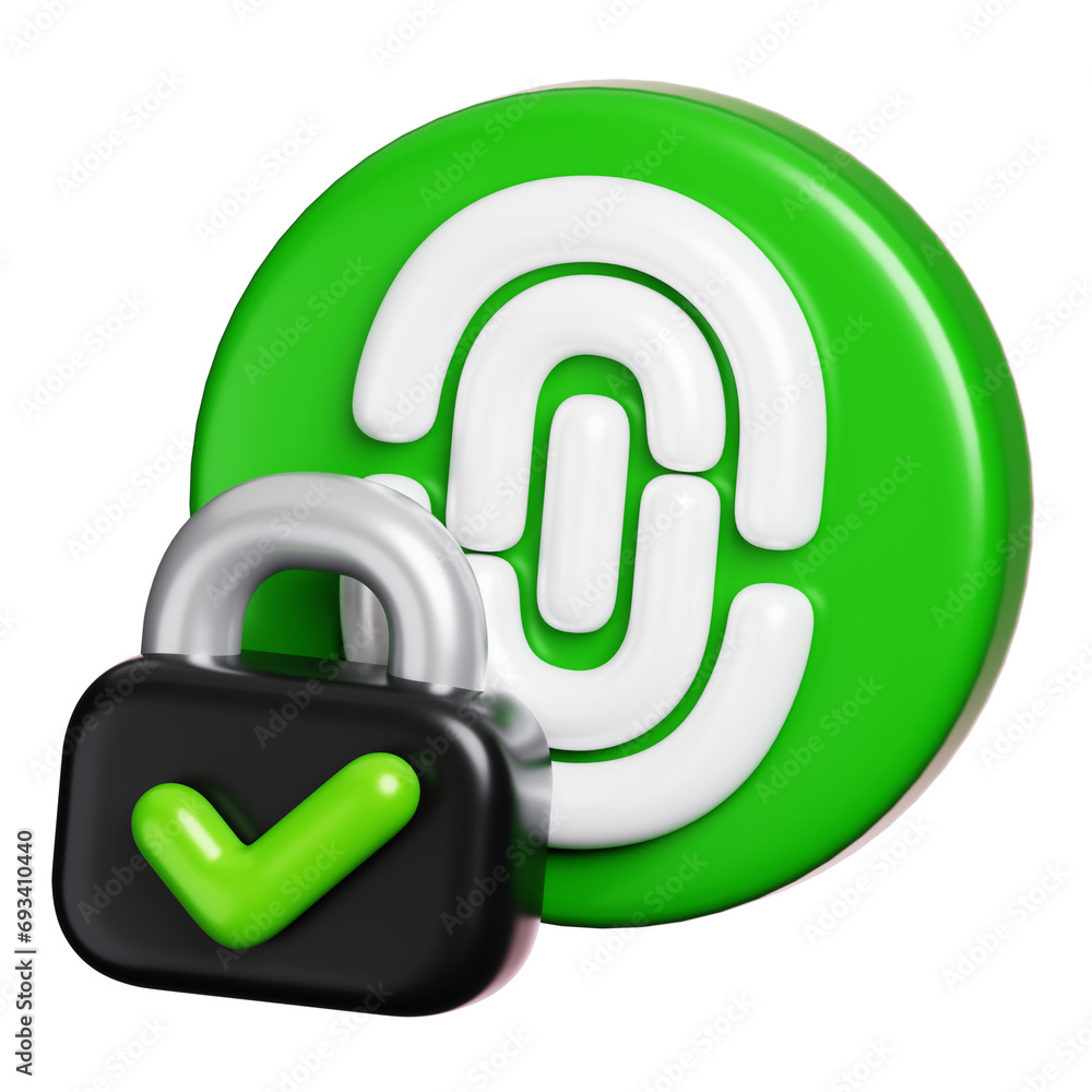 Poster fingerprint loop icon with padlock isolated. personal data protection and cyber security icon. 3d il