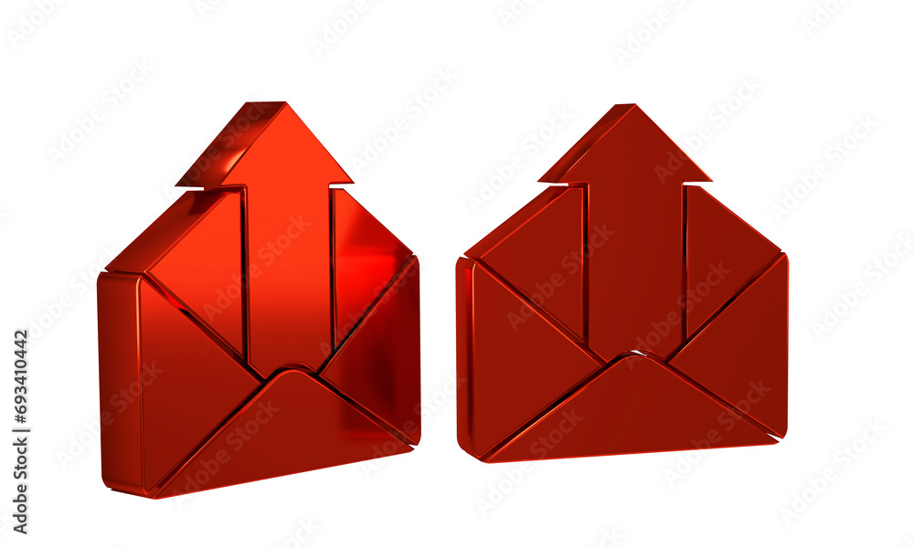 Poster red outgoing mail icon isolated on transparent background. envelope symbol. outgoing message sign. m