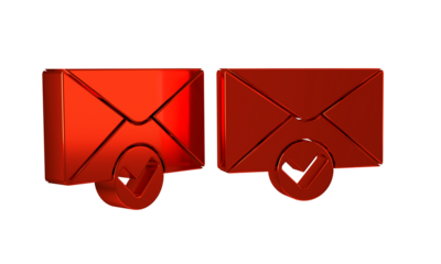 Red Envelope and check mark icon isolated on transparent background. Successful e-mail delivery, email delivery confirmation.