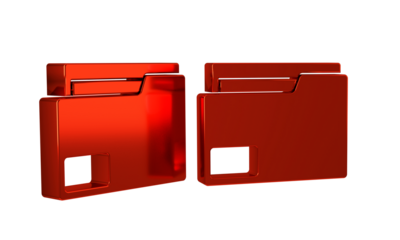 Red Document folder icon isolated on transparent background. Accounting binder symbol. Bookkeeping management.