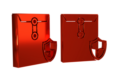 Red Envelope with shield icon isolated on transparent background. Insurance concept. Security, safety, protection, protect concept.