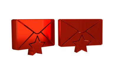 Red Envelope with star icon isolated on transparent background. Important email, add to favourite icon. Starred message mail.