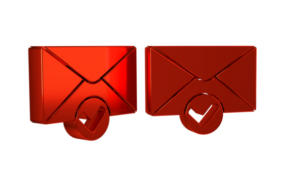 Red Envelope and check mark icon isolated on transparent background. Successful e-mail delivery, email delivery confirmation.