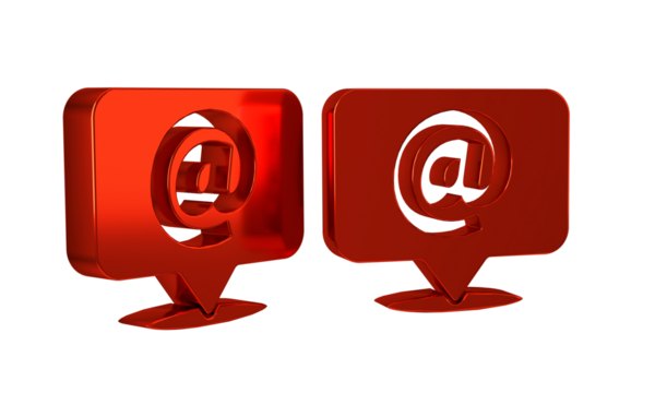 Red Mail and e-mail on speech bubble icon isolated on transparent background. Envelope symbol e-mail. Email message sign.