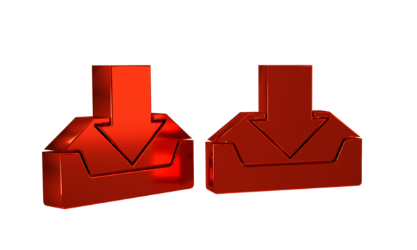 Red Download inbox icon isolated on transparent background.