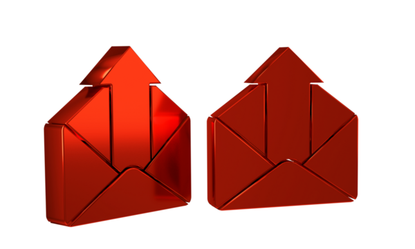 Red Outgoing mail icon isolated on transparent background. Envelope symbol. Outgoing message sign. Mail navigation button.