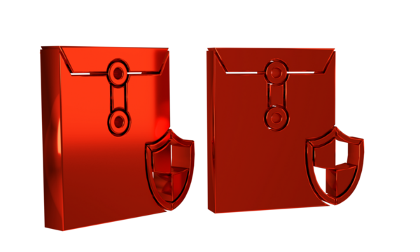 Red Envelope with shield icon isolated on transparent background. Insurance concept. Security, safety, protection, protect concept.
