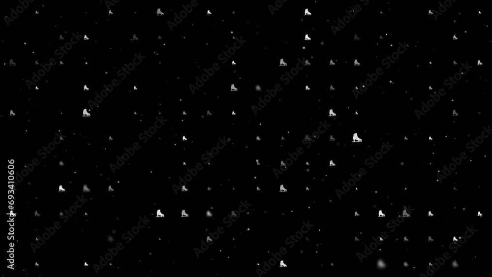 Poster template animation of evenly spaced womens ice skates of different sizes and opacity. animation of t