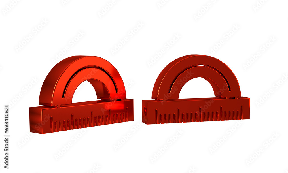 Poster red protractor grid for measuring degrees icon isolated on transparent background. tilt angle meter.