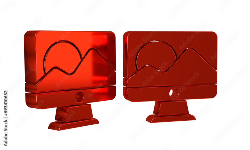 Poster red computer monitor screen icon isolated on transparent background. electronic device. front view.