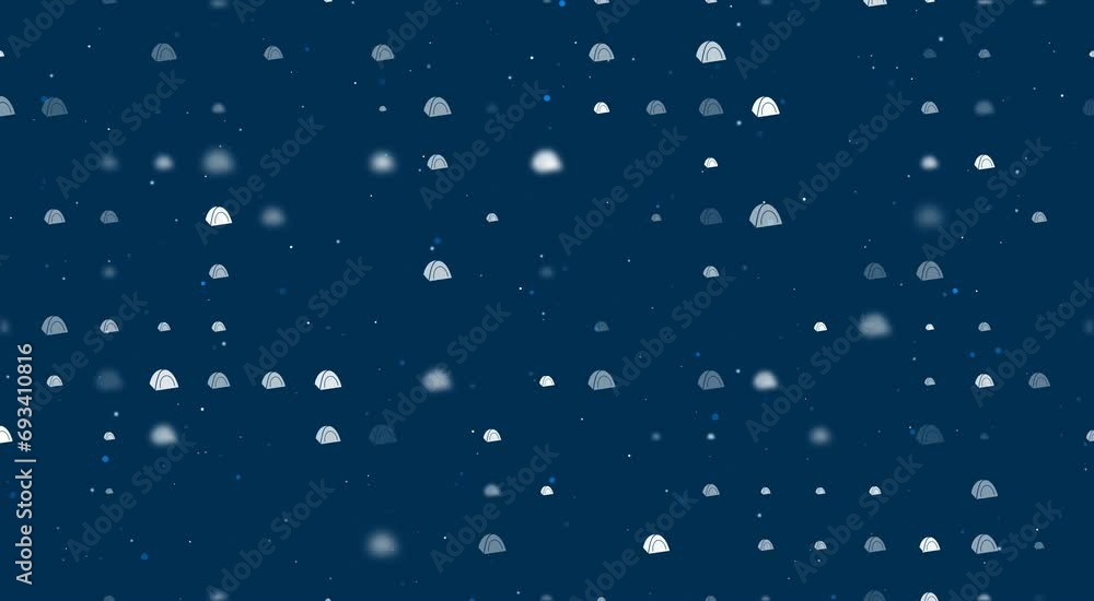 Poster template animation of evenly spaced tourist tents of different sizes and opacity. animation of trans