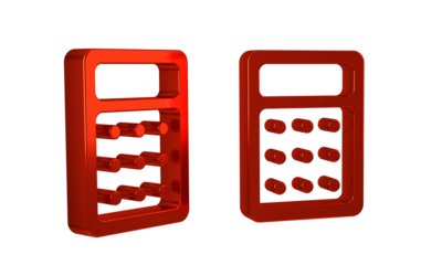 Red Calculator icon isolated on transparent background. Accounting symbol. Business calculations mathematics education and finance.