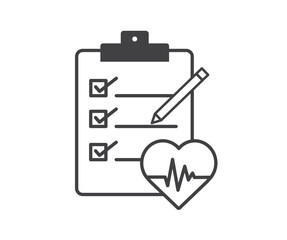 Health check up icon on white background. Clipboard of health checklist. Flat design. Vector illustration.