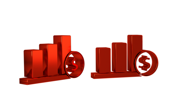 Red Pie chart infographic and dollar symbol icon isolated on transparent background. Diagram chart sign. - Powered by Adobe