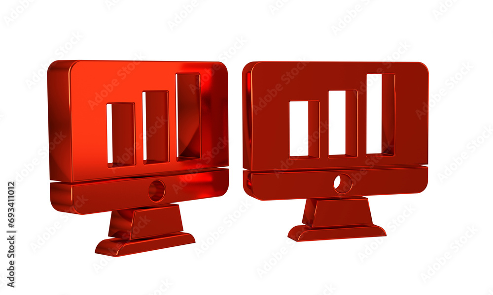 Poster red computer monitor with graph chart icon isolated on transparent background. report text file. acc