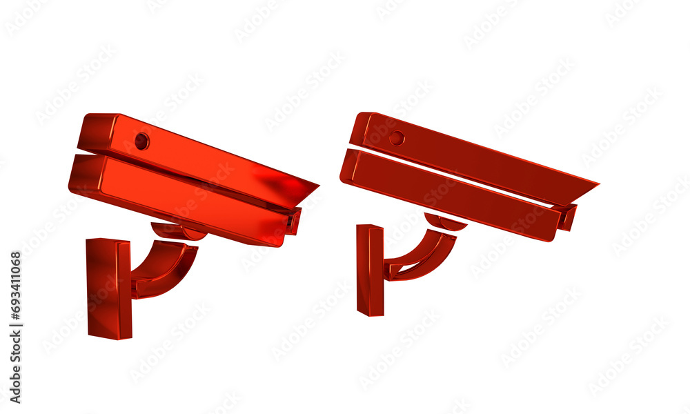 Poster red security camera icon isolated on transparent background.