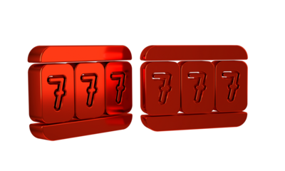 Red Slot machine with lucky sevens jackpot icon isolated on transparent background.