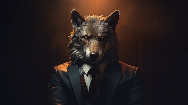 Alpha male concept Business wolf dressed