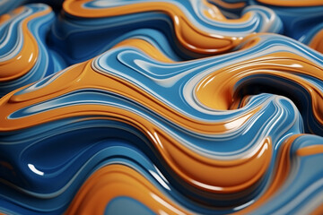 Abstract fluid pattern in blue and yellow, 3D rendering background wallpaper