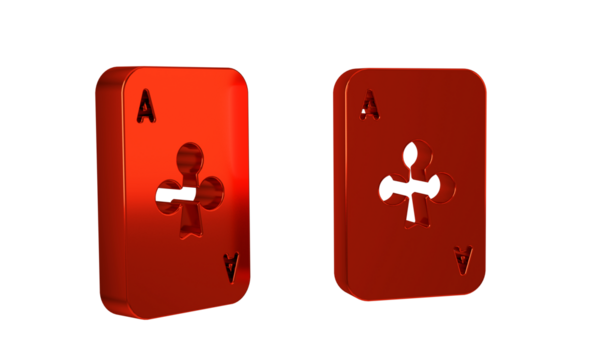 Red Playing card with clubs symbol icon isolated on transparent background. Casino gambling.