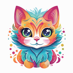 Tribal cat. Hand drawn vector illustration. Tattoo art.