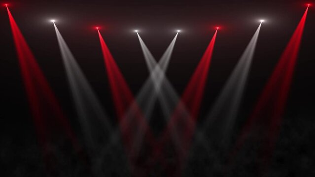4K Stage lights are turned during the concert blinking and shining during the show. light in smoke. Big concert light background. concert or stage lights Background of Party Concert