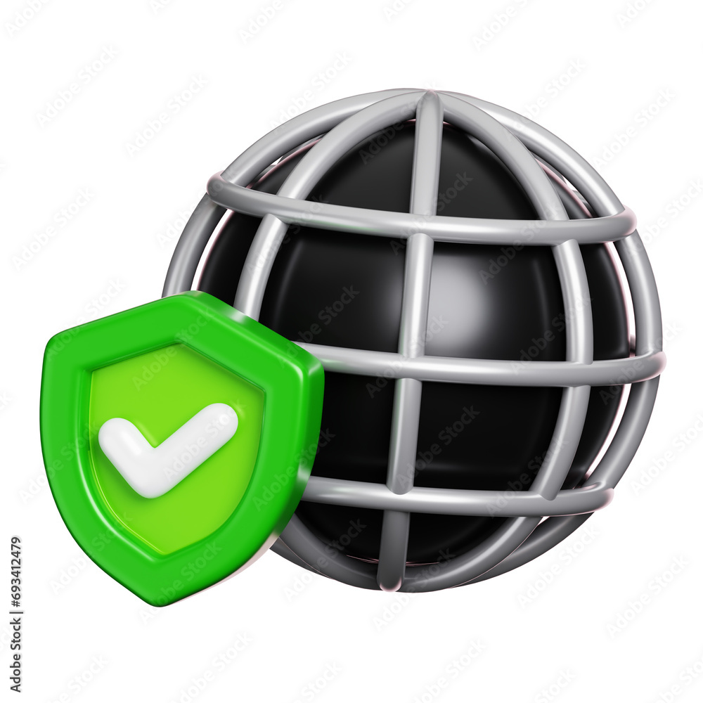 Poster web browser with protection shield and check mark isolated. computer network security icon. 3d illus