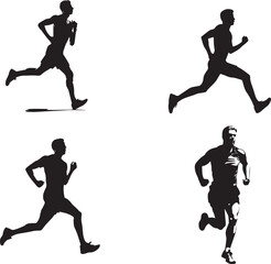 a silhouette set of man running on a white background