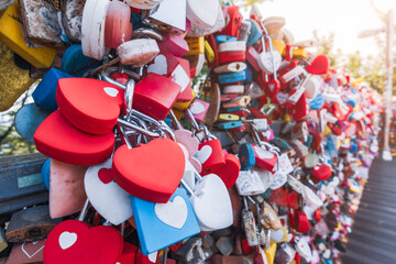 Love locks at N-Seoul Tower, Seoul, South Korea, symbolize forever love with inscribed messages