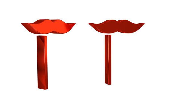 Red Paper mustache on stick icon isolated on transparent background. Concept with cardboard carnival mask. Mask for a photo shoot.