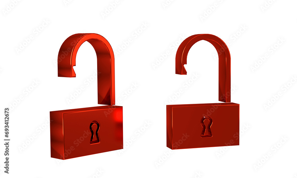 Poster red open padlock icon isolated on transparent background. opened lock sign. cyber security concept. 