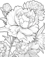 Peony coloring page isolated on transparent background