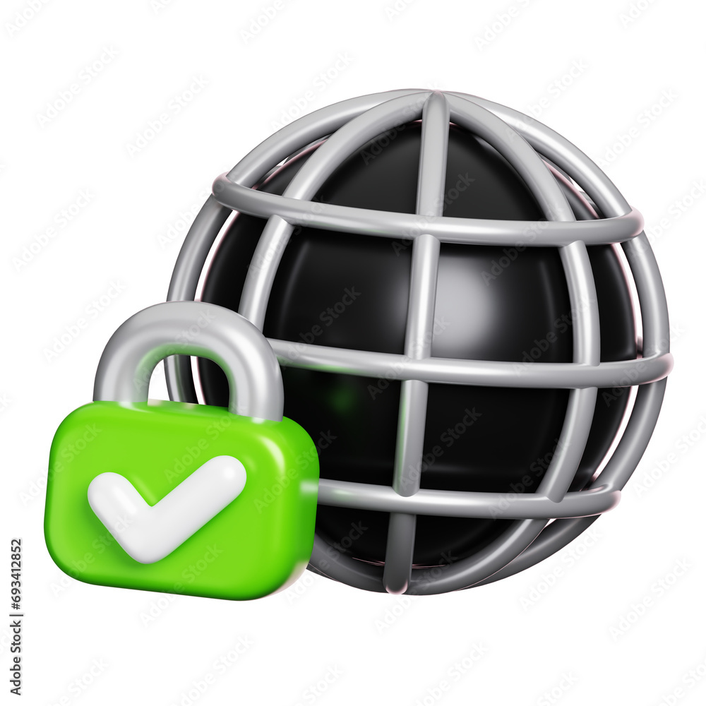 Poster web browser sign with padlock and check mark isolated. computer network security icon. 3d illustrati