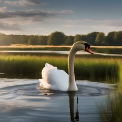 A portrait of a graceful swan gliding across a tranquil pond3