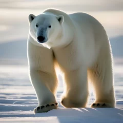 Foto op Canvas A powerful and stoic polar bear poses for its portrait, traversing a vast, icy landscape2 © Ai.Art.Creations