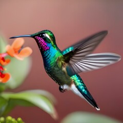 Fototapeta premium A portrait capturing the vibrant colors of a hummingbird mid-flight3