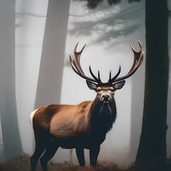 A portrait of a majestic stag against the backdrop of a misty forest1